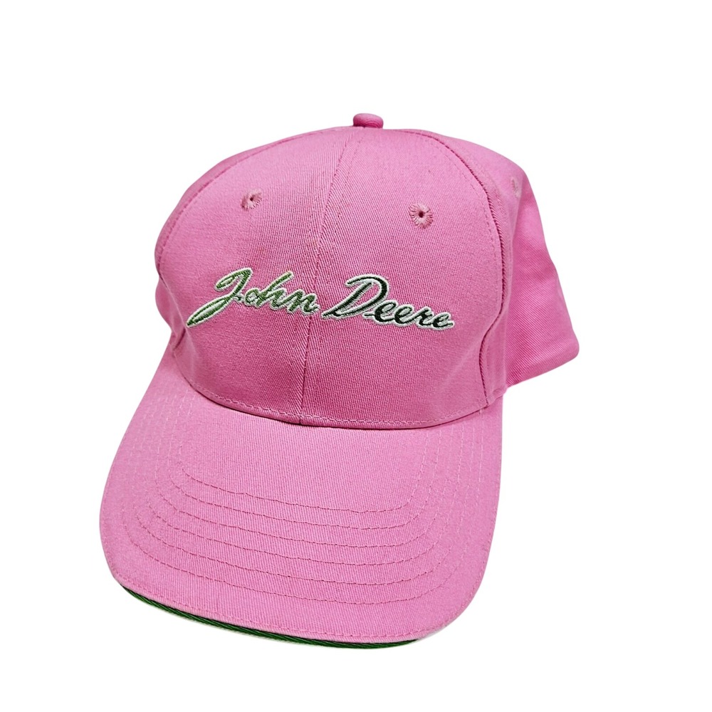 John Deere Pink Hat Cap‎ Green Embroidered Logo Adjustable Strapback